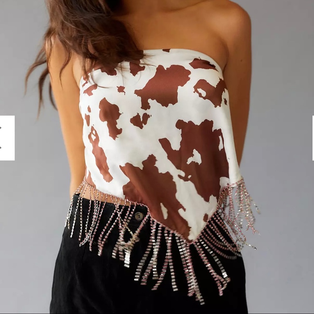 SOLD!! Cowprint Rhinestone Tassel Silky Scarf